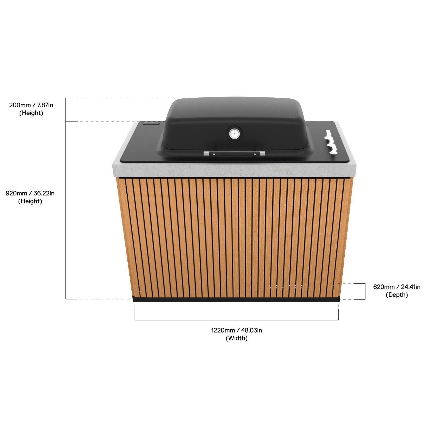 Everdure Marine Grade Cabinet Module w/ Grill in Timber Effect - Dimensions thumbnail