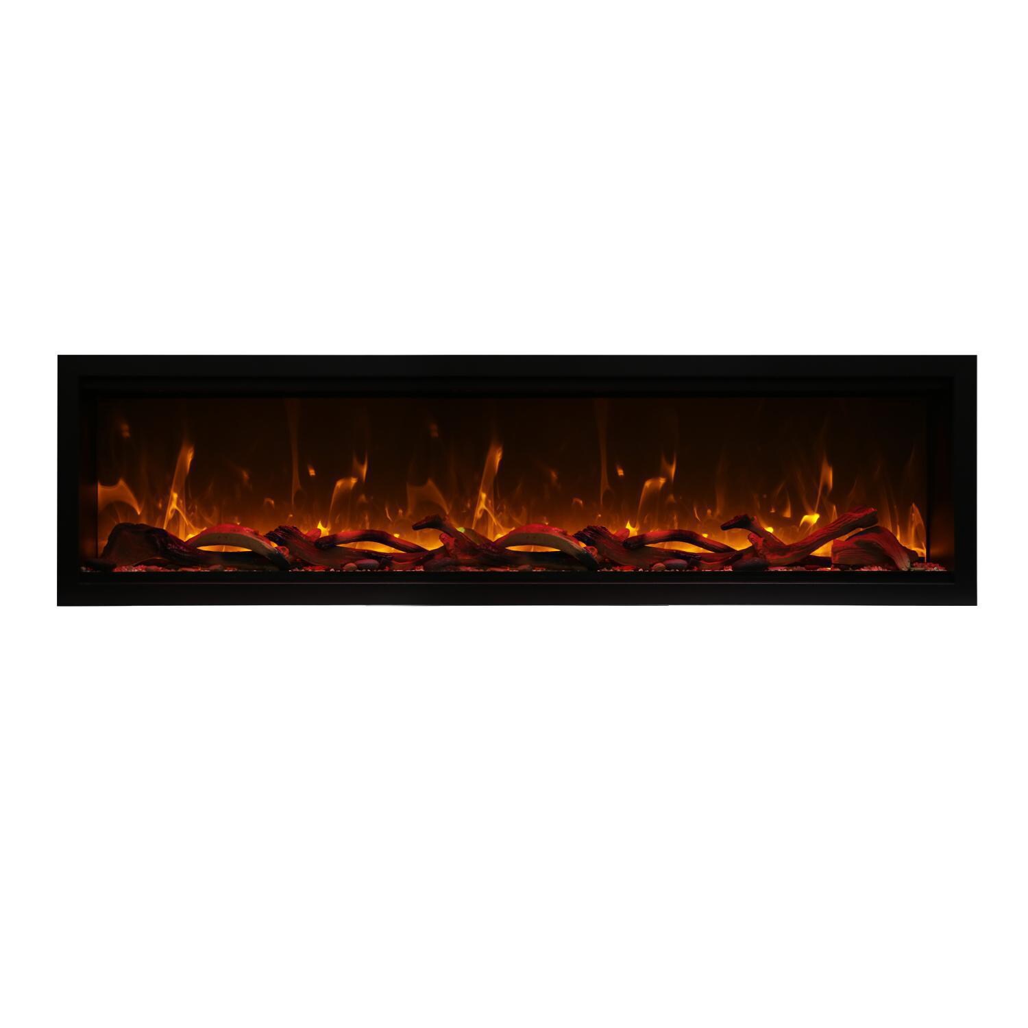Amantii Symmetry Series Extra Tall Built-In 74-Inch Electric Fireplace with Black Steel Surround - Rustic Logs - Indoor/Outdoor - SYM-74-XT - Shown w/ Driftwood Logs thumbnail