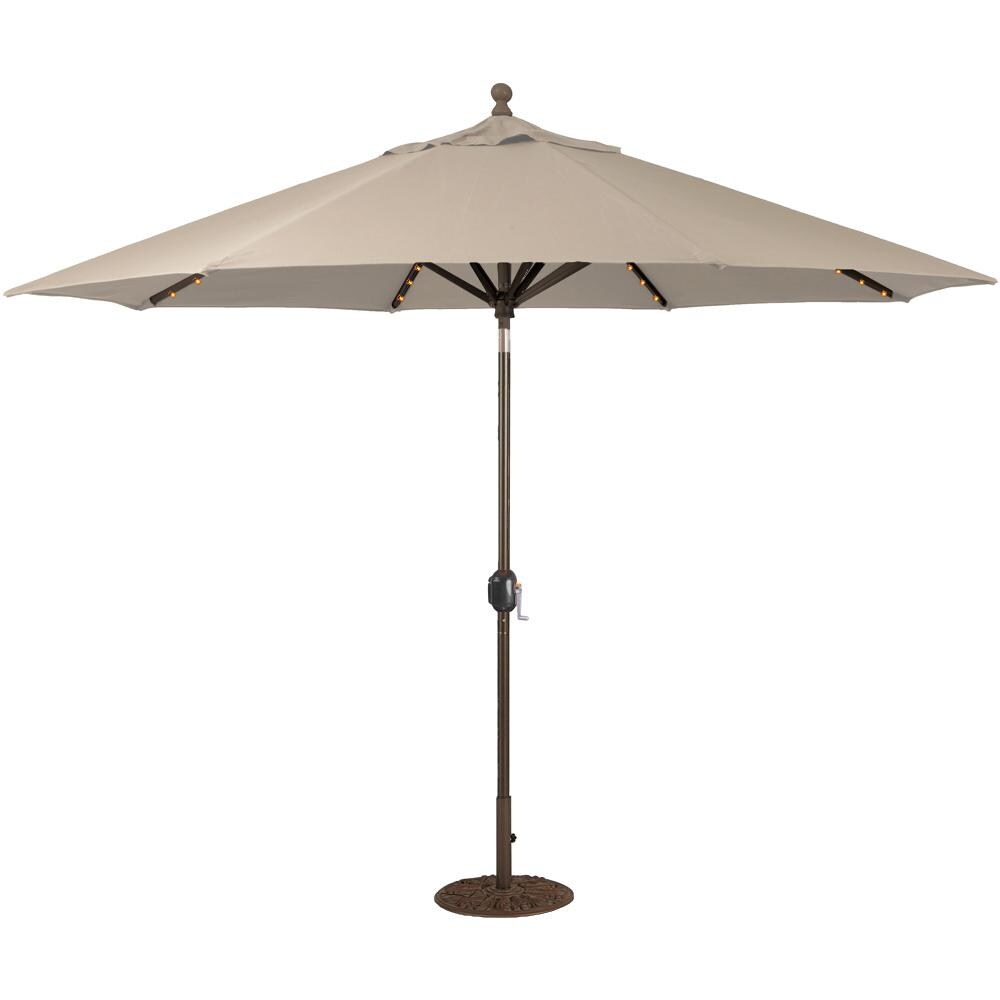 Galtech 11 Ft. Lighted LED Octagonal Aluminum Patio Market Umbrella W/ Crank Lift And Auto Tilt - Antique Bronze Frame W/ Sunbrella Canvas Antique Beige Canopy