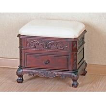 International Caravan Carved Wood Upholstered Vanity Stool With Drawer - 3872 image