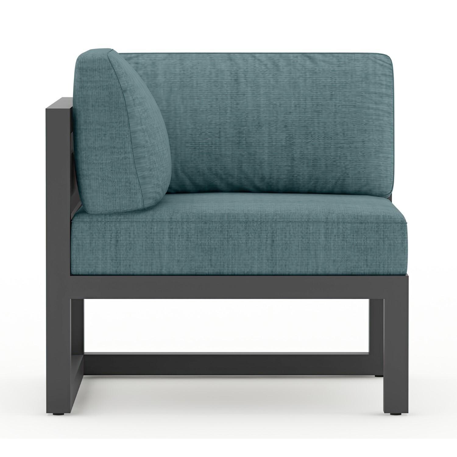 Lakeview MSTYCV-SL-SET212-CL Misty Cove 7 Pc Aluminum Sectional Set in Slate w/Chat Table & Cast Lagoon Cushions by Lakeview Outdoor Designs - Left Section with Cushion - White Background thumbnail