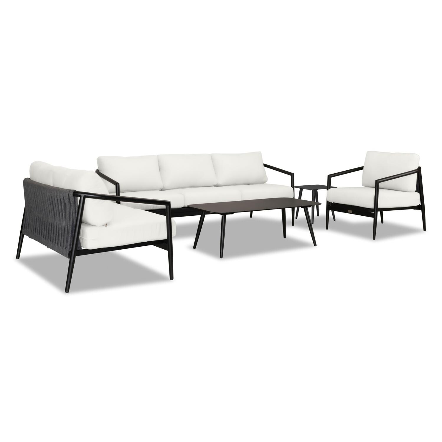 Lakeview Midnight Cove 5 Pc Aluminum Sofa Seating Set in Black/Carbon/Canvas Natural - Angled - White Background thumbnail
