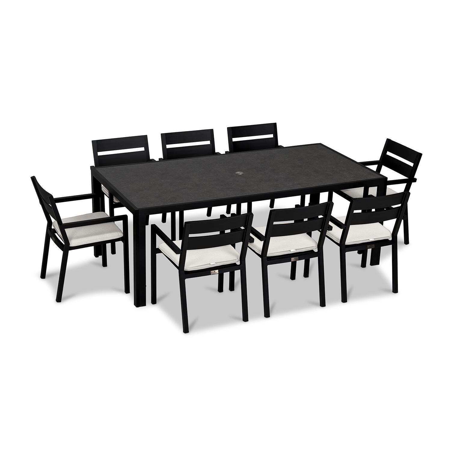 Calm Bay 9 Pc Rectangular Dining Set in Black/Canvas Natural by Lakeview - White Background thumbnail