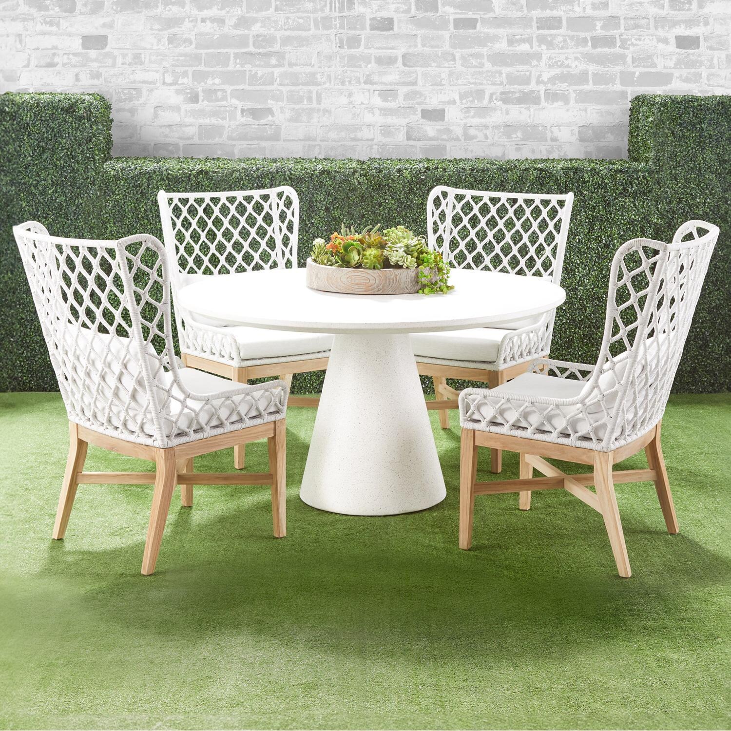 Costa Brook 5 Pc Gray Teak Dining Set W/ Dining Wing Chairs in Ivory/White Speckle By Lakeview