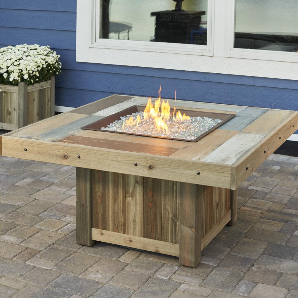 The Outdoor GreatRoom Company Vintage 48-Inch Square Propane Gas Fire Pit Table with 24-Inch Crystal Fire Burner - Brown - VNG-2424BRN