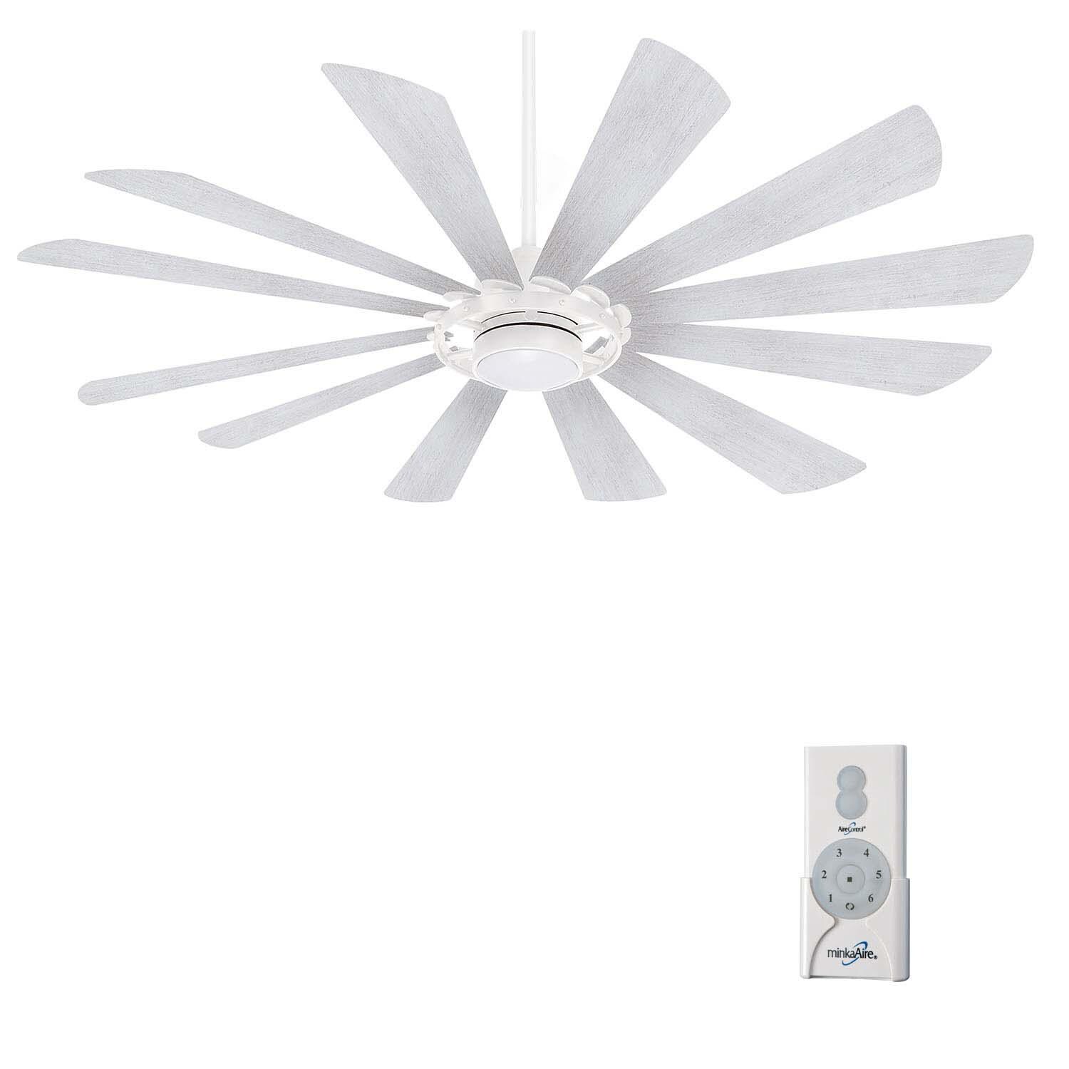 Minka-Aire F870L-TW Windmolen 65-Inch 12-Blade LED Ceiling Fan in Textured White Finish w/ Bleached Ashwood Blades & Etched Lens - Remote Included thumbnail
