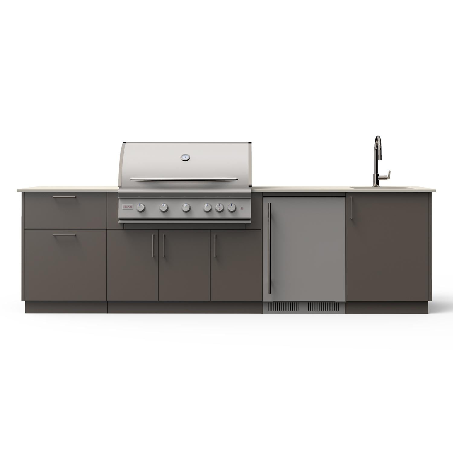 Blaze Golden Hour 10-Ft Outdoor Kitchen Island w/ 40" LTE+ Propane Grill, Fridge, Sink in Gunmetal w/ Aeris Countertop - B-GLDH40-GUN-AERIS-LP