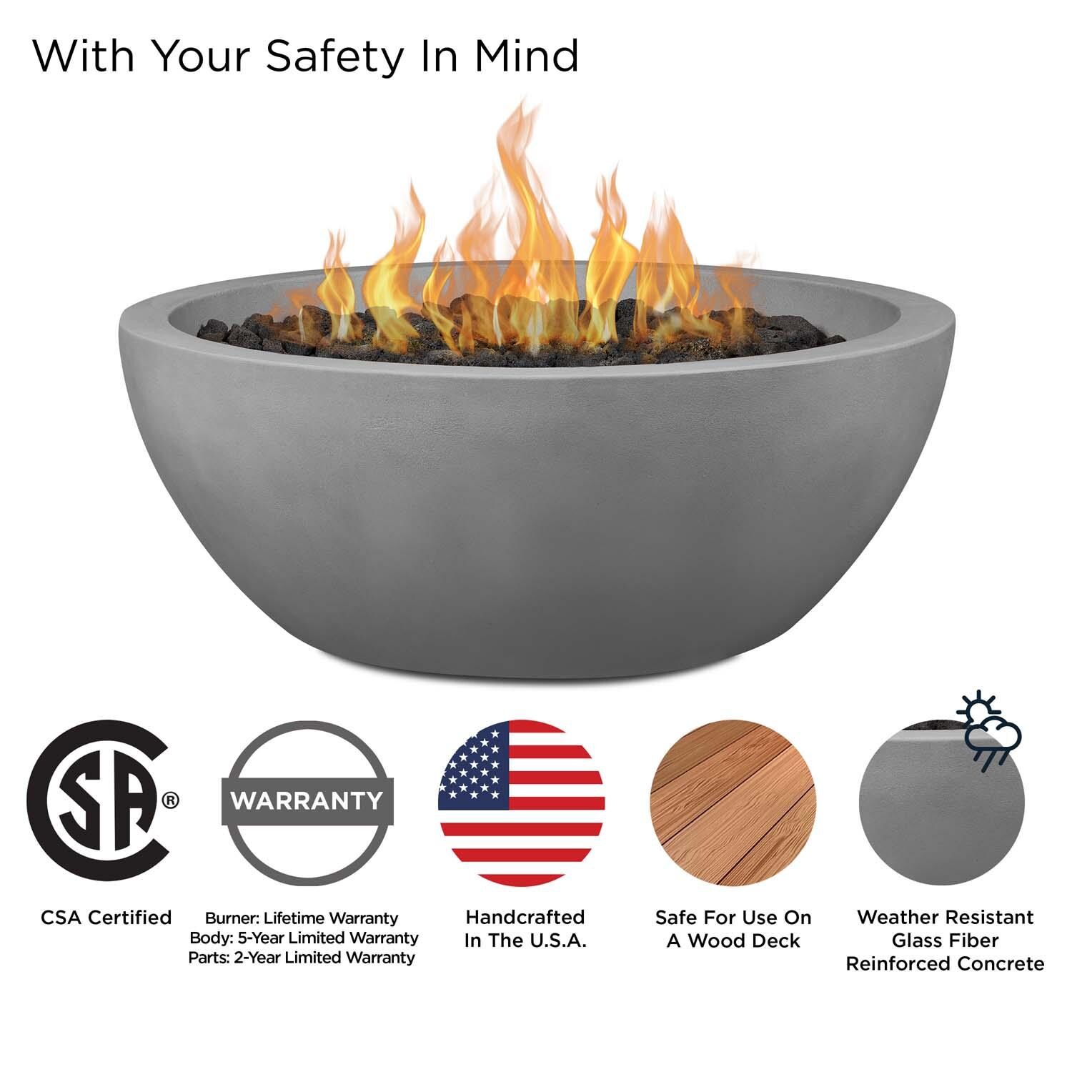Dustyview 42-in Round Concrete Propane Fire Pit in Ash by BBQGuys Signature - Safety - Detail thumbnail