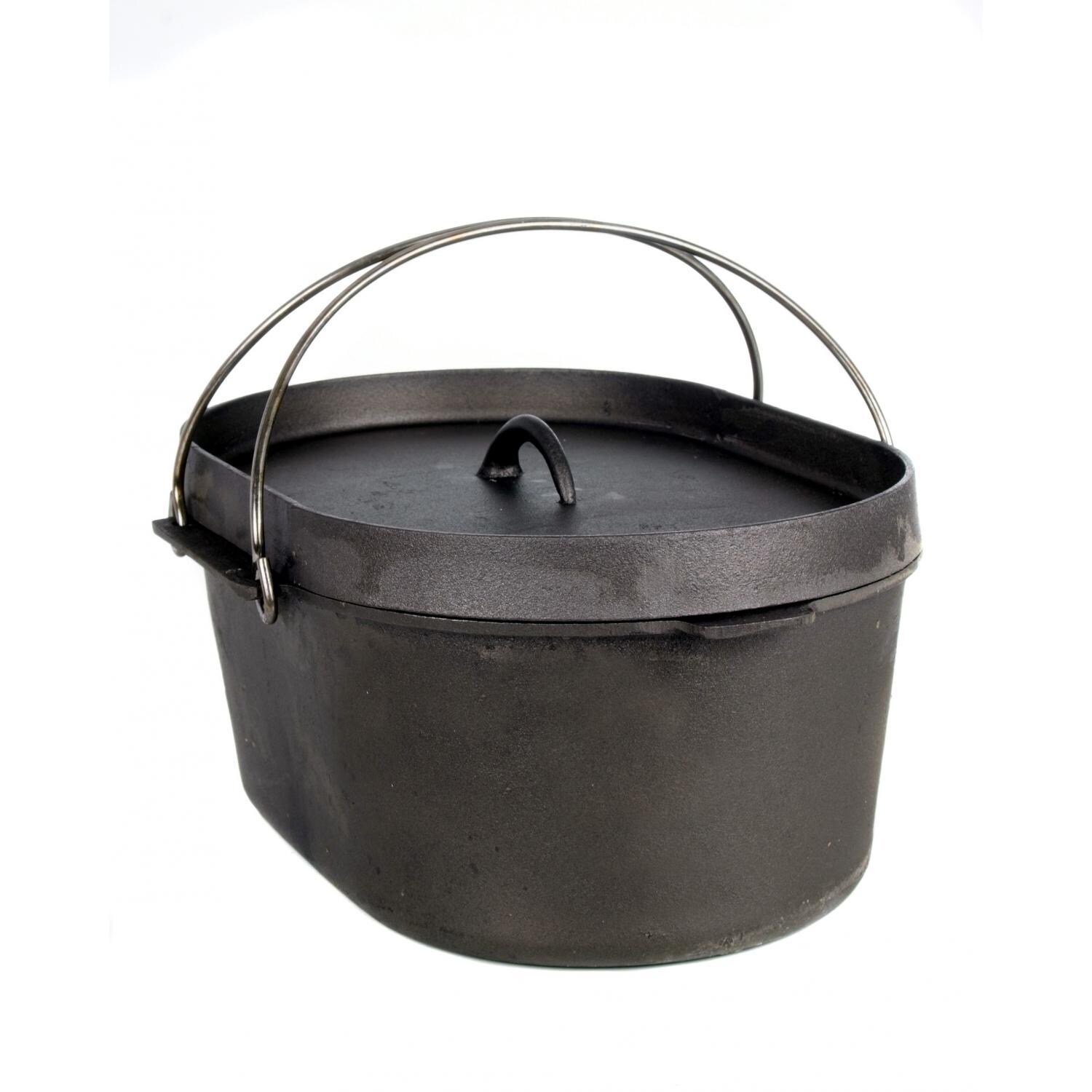 Cajun Cookware 8-Quart Oval Unseasoned Cast Iron Casserole Pot With Lid - Side View thumbnail