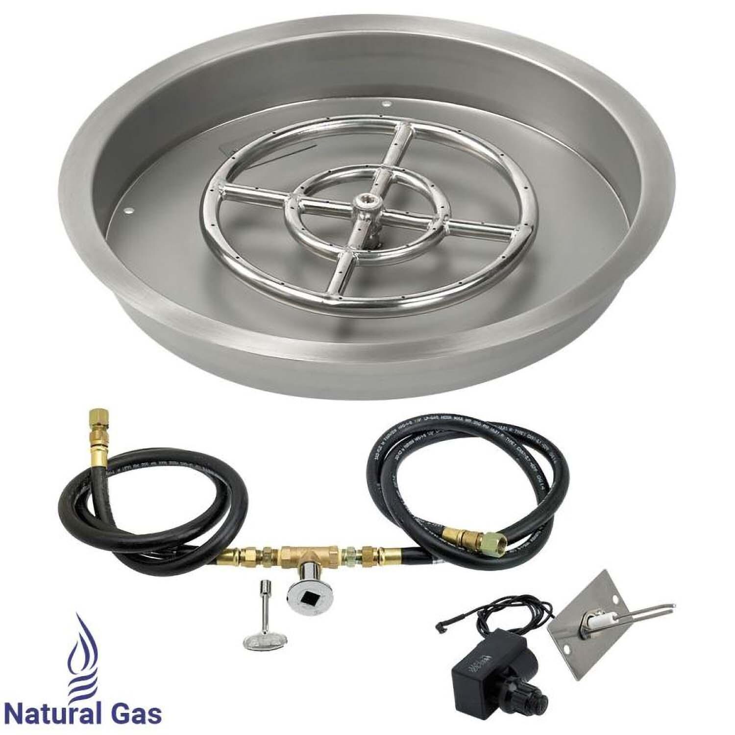 BBQGuys Signature 19 Inch Stainless Steel Round Drop-In Pan W/Spark Ignition Kit - 12 Inch Ring - Natural Gas - White Background thumbnail