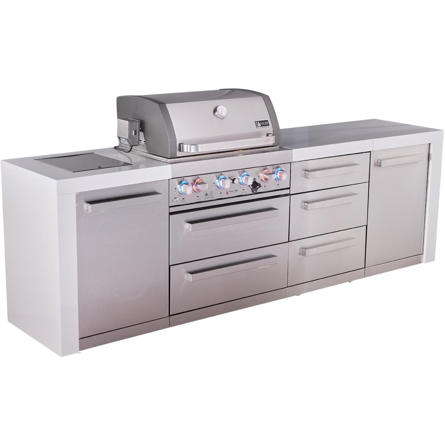 Mont Alpi Deluxe Series 7 Ft Natural Gas Outdoor Kitchen Island w/ 32-in Grill, Side Burner & Triple Drawer (Ships Propane w/ Conversion Kit) - Angled Left - White Background thumbnail