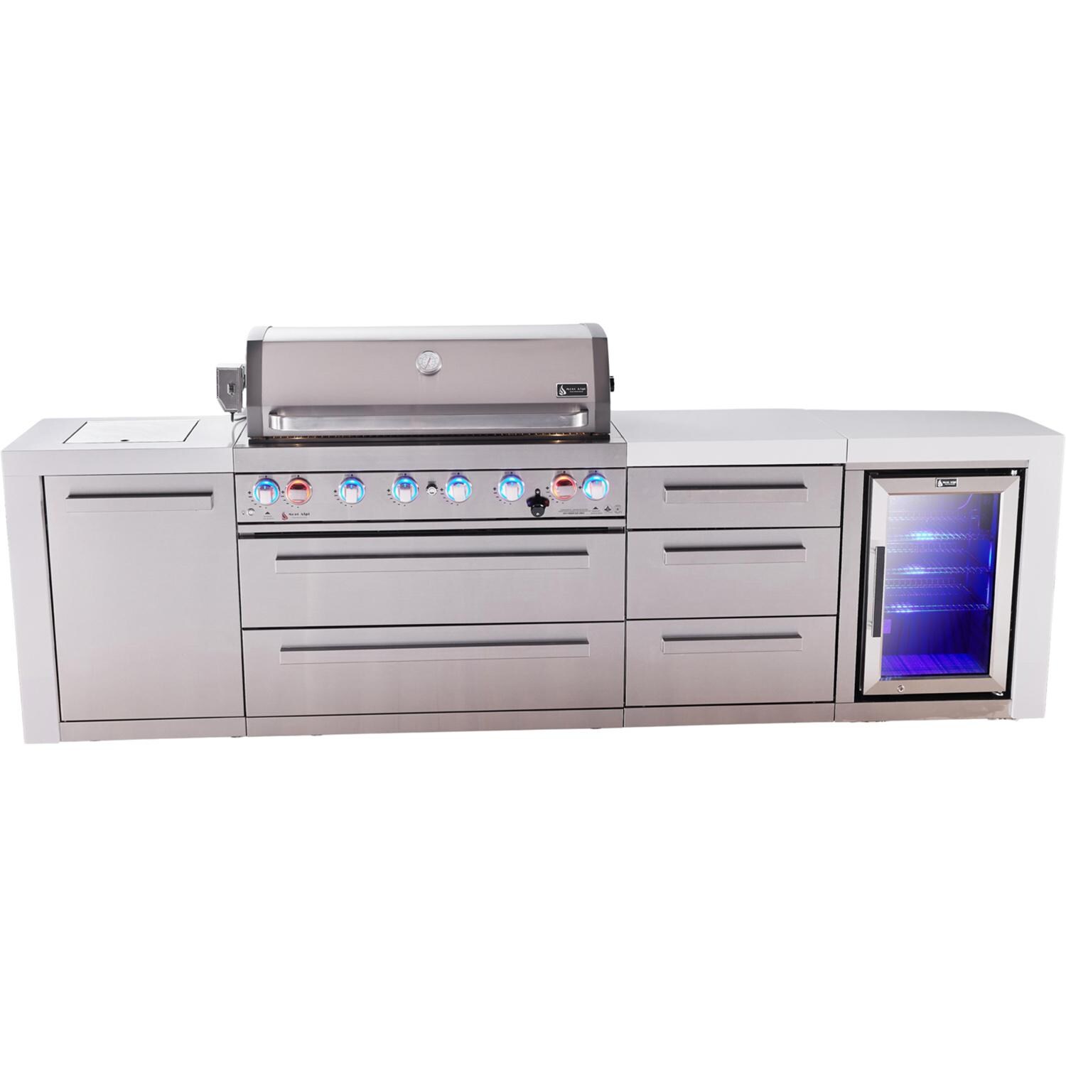 Mont Alpi Deluxe Series 10 Ft Natural Gas Outdoor Kitchen Island w/ 44-in Grill, Side Burner, Fridge & Triple Drawer (Ships Propane w/ Conversion Kit) - Island - White Background thumbnail