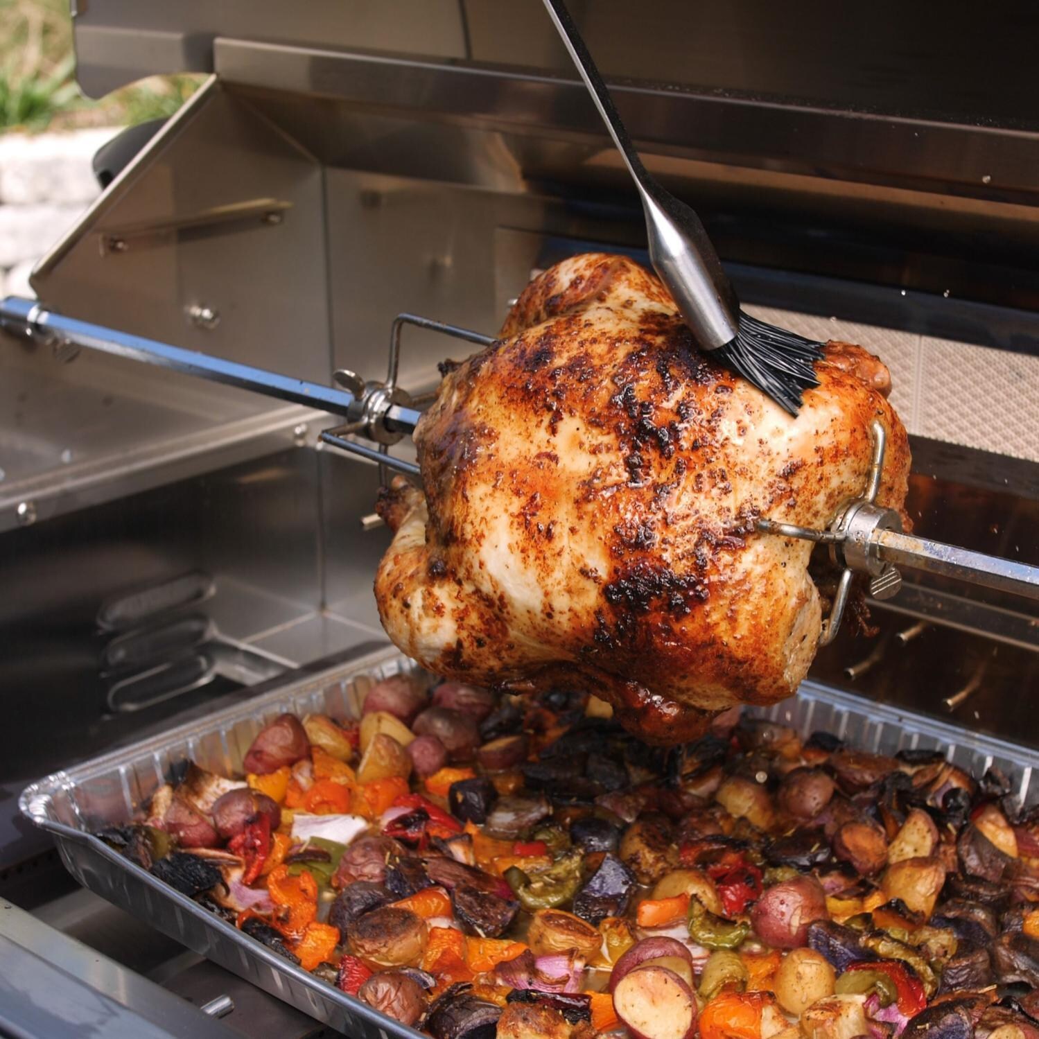 Blaze BLZ-4LTE3-LP Freestanding Propane Grill w/ Infrared Searing Burner, Rotisserie & Cover - Cooking w/ Rotisserie - Lifestyle thumbnail