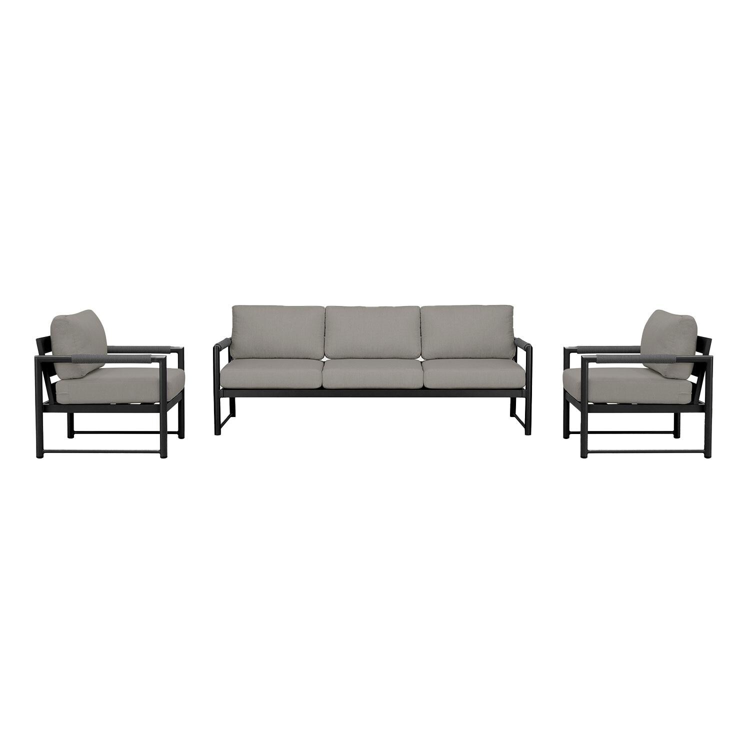 Lakeview AVEBAY-BK-CO-SET141-CC Avenue Bay Black/Carbon 3 Pc Sofa Club Chair Set - Canvas Charcoal - Display - White Background thumbnail