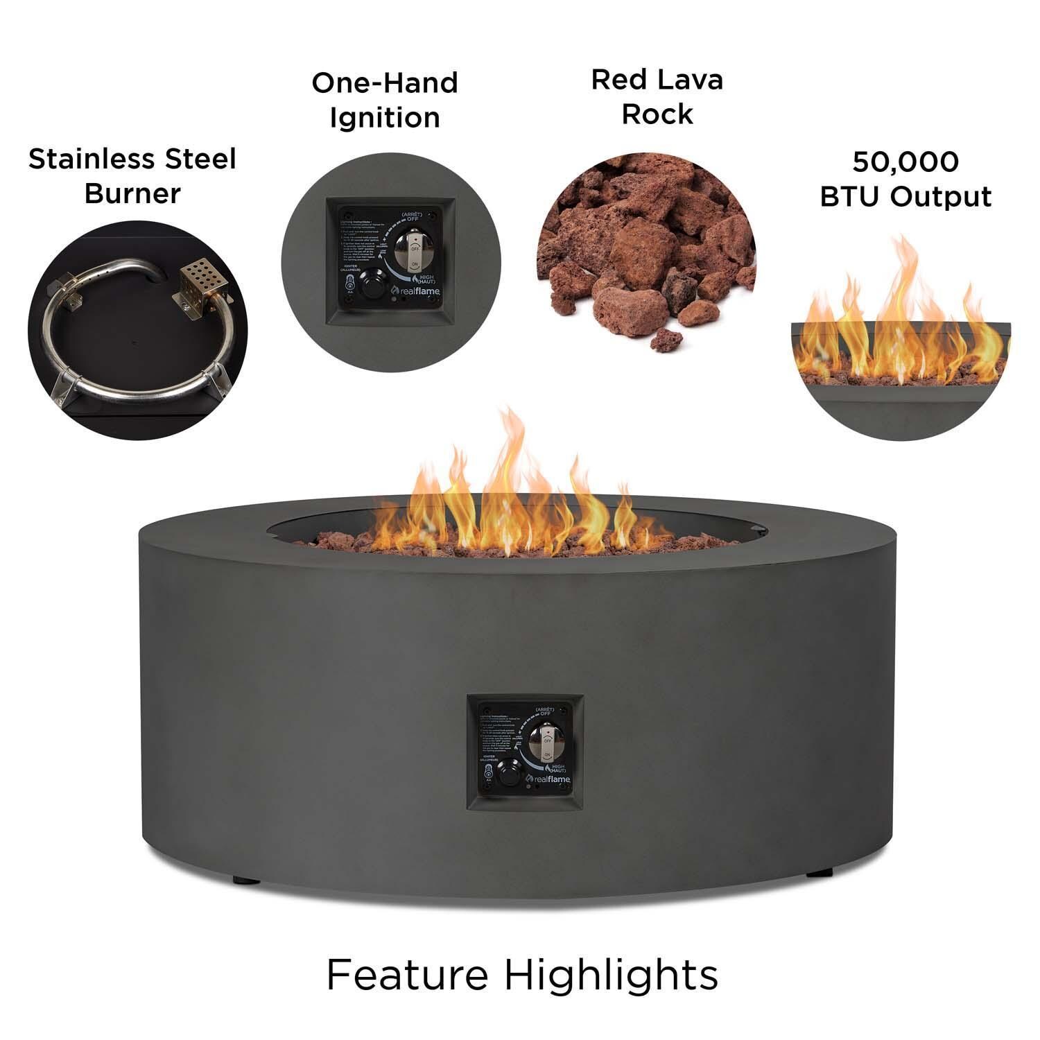 Elysian 4 Pc Powder Coated Steel 36 Inch Round Fire Pit in Weathered Slate by Lakeview - Features - White Background thumbnail