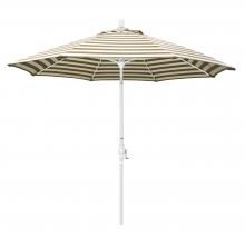 California Umbrella Sun Master Series 9 Ft Octagonal Aluminum Collar Tilt Patio Umbrella W/ Crank Lift & Fiberglass Ribs - Matted White Frame / Olefin Beige White Cabana Stripe Canopy image