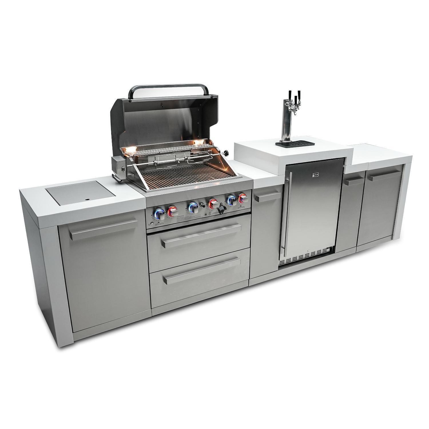 Mont Alpi 400 Deluxe Natural Gas Island w/ Kegerator (Ships Propane w/ Conversion Kit) - Hood Open Angled - White Background thumbnail