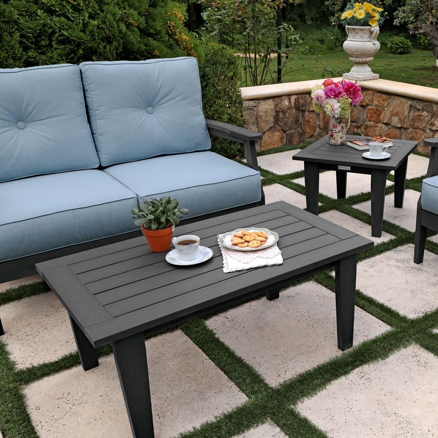 Blushing Bay 4 Pc Recycled Plastic Seating Set in Bliss Dew/Black by Lakeview Outdoor Designs - Close Up - Lifestyle thumbnail