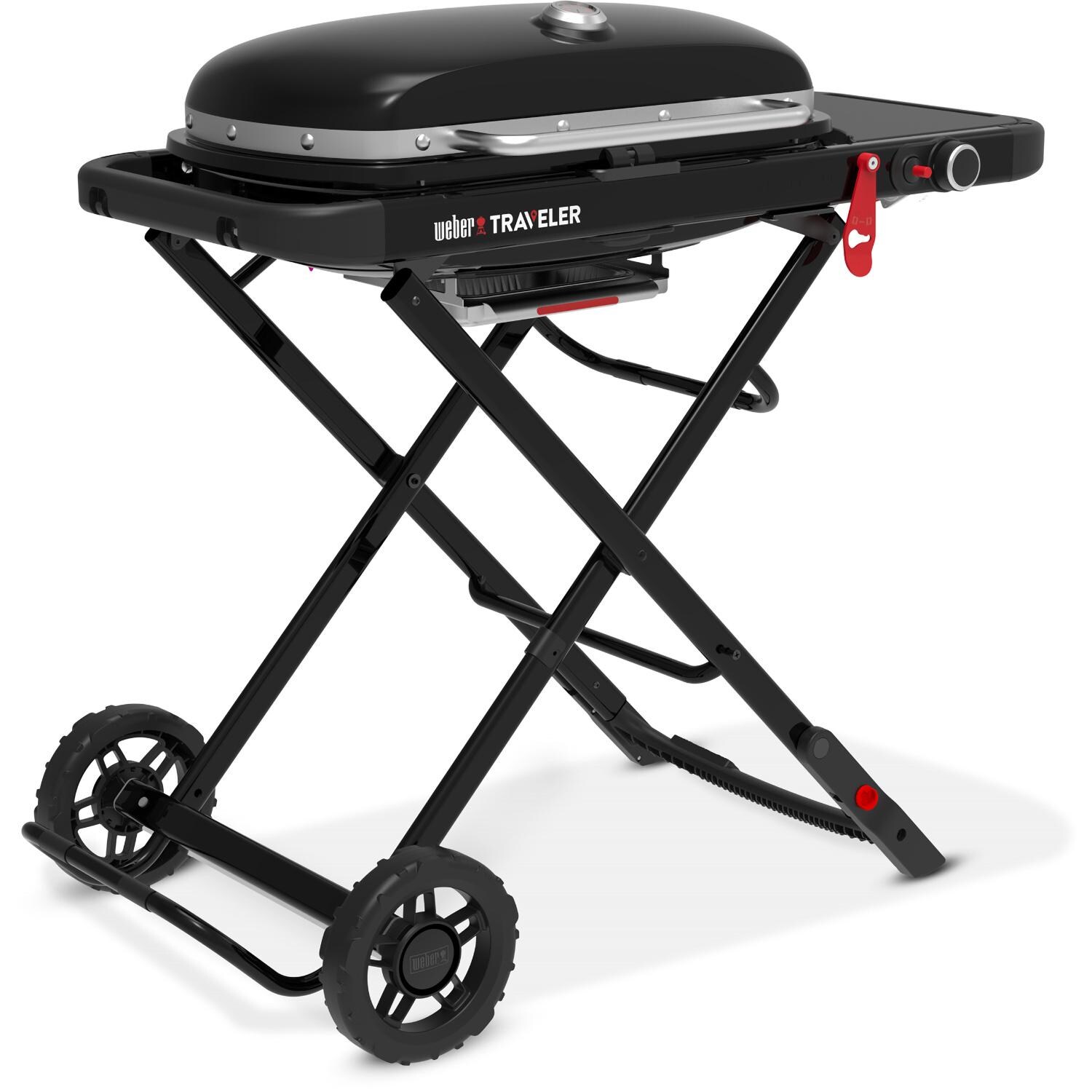 Weber Traveler Propane Gas Grill - Black - 1501740 - Wheels in Front - White Background thumbnail