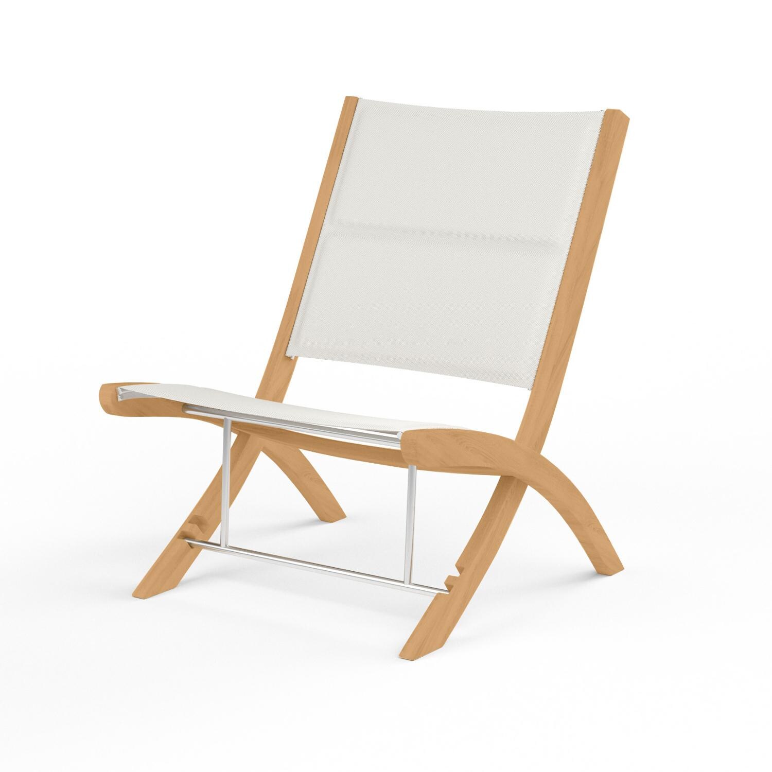 Sunset West Huntington Teak Folding Patio Sling Highback Chair W/ Padded Phifertex Frost Sling image