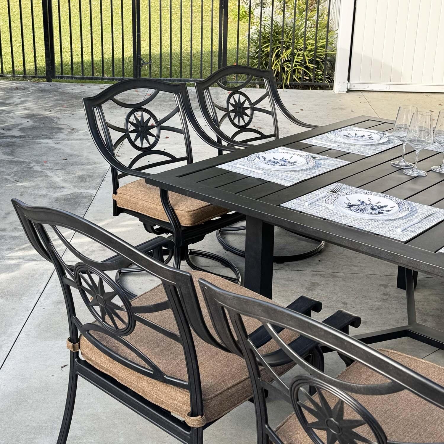 Ten Star 13 Pc Cast Aluminum Swivel / Rocker Dining Set in Antique Bronze/Sesame by Darlee - Dining Chair - Lifestyle thumbnail