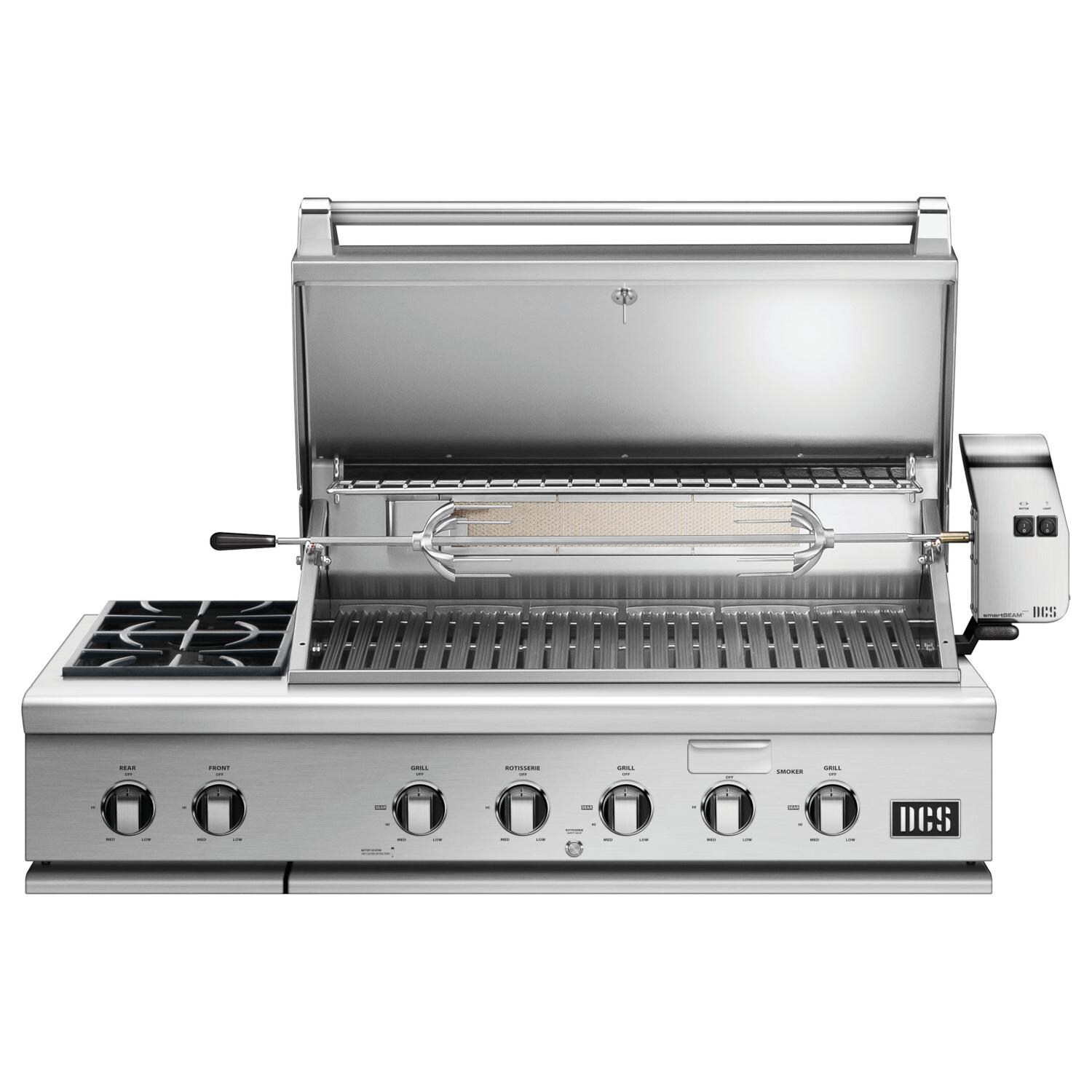 DCS BH1-48RS-N Series 7 Traditional 48-Inch Built-In Natural Gas Grill With Double Side Burner & Rotisserie - Hood Open