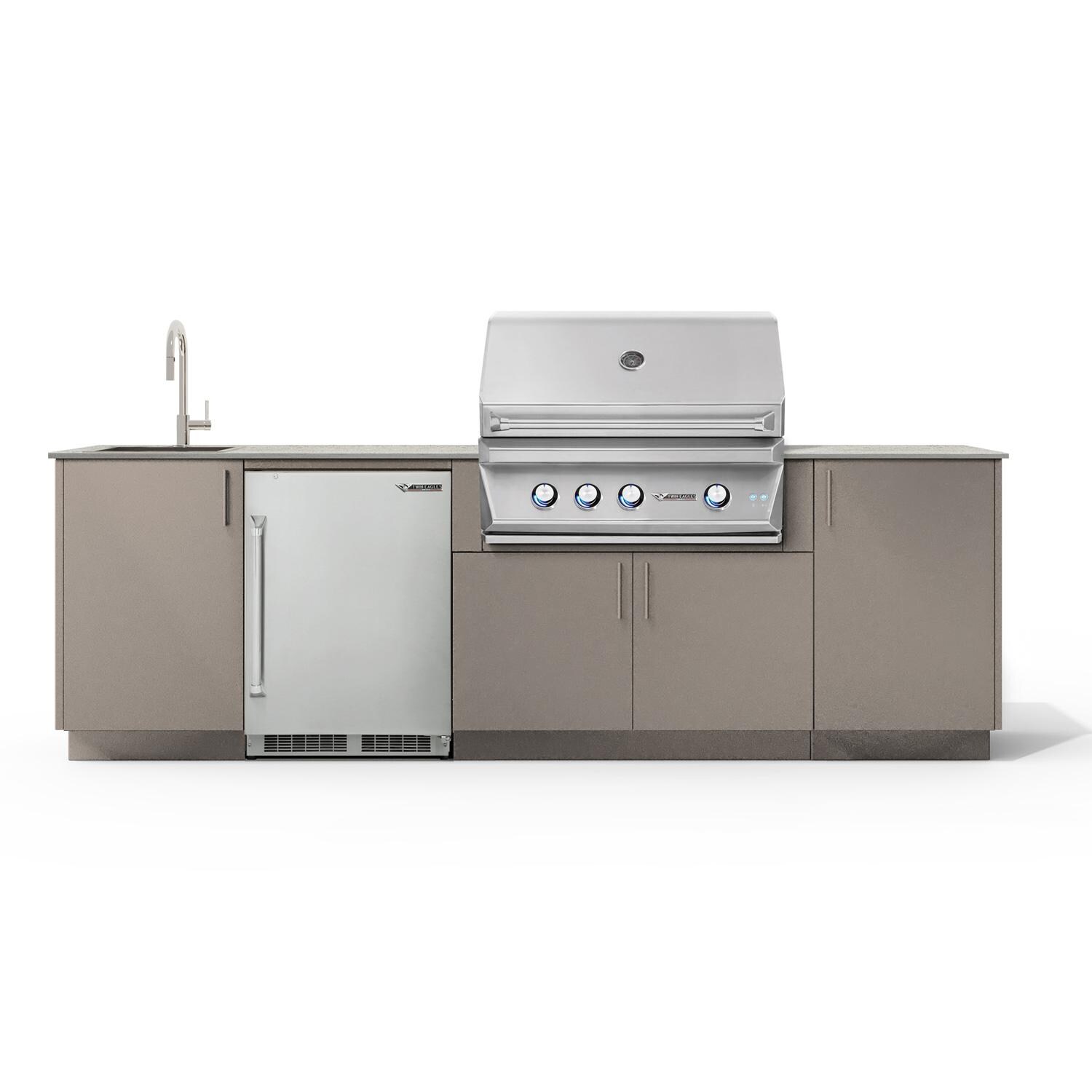 Urban Bonfire Dew 36 Outdoor Kitchen w/ Twin Eagles Propane Grill, Sink, Refrigerator, Keon Dekton Countertop & Clay Finish - B-Dew-36-TwinEagles-Keon-Clay