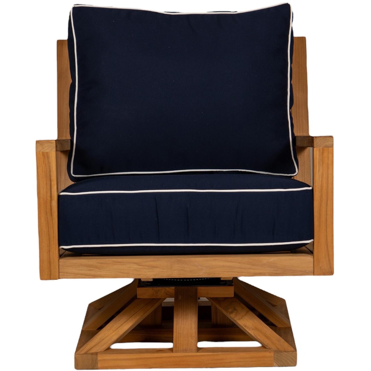 Royal Teak Collection COASW-N Coastal Teak Swivel Chair w/ Sunbrella Cushions in Canvas Navy - Chair Front - White Background thumbnail
