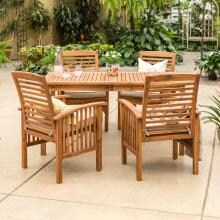 Midland 5 Piece Brown Acacia Patio Dining Set W/ 60 X 34 Inch Rectangular Table & Natural Cushions By Walker Edison