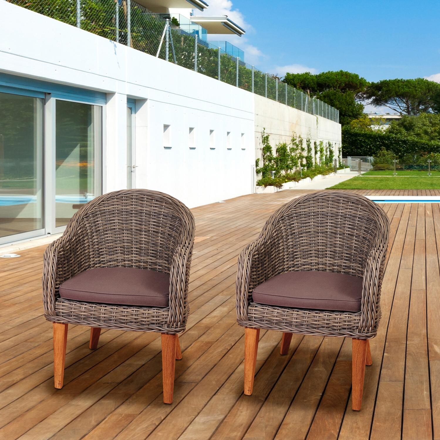 Amazonia Brynwood 2-Person Resin Wicker Patio Dining Arm Chair Set With Teak Legs