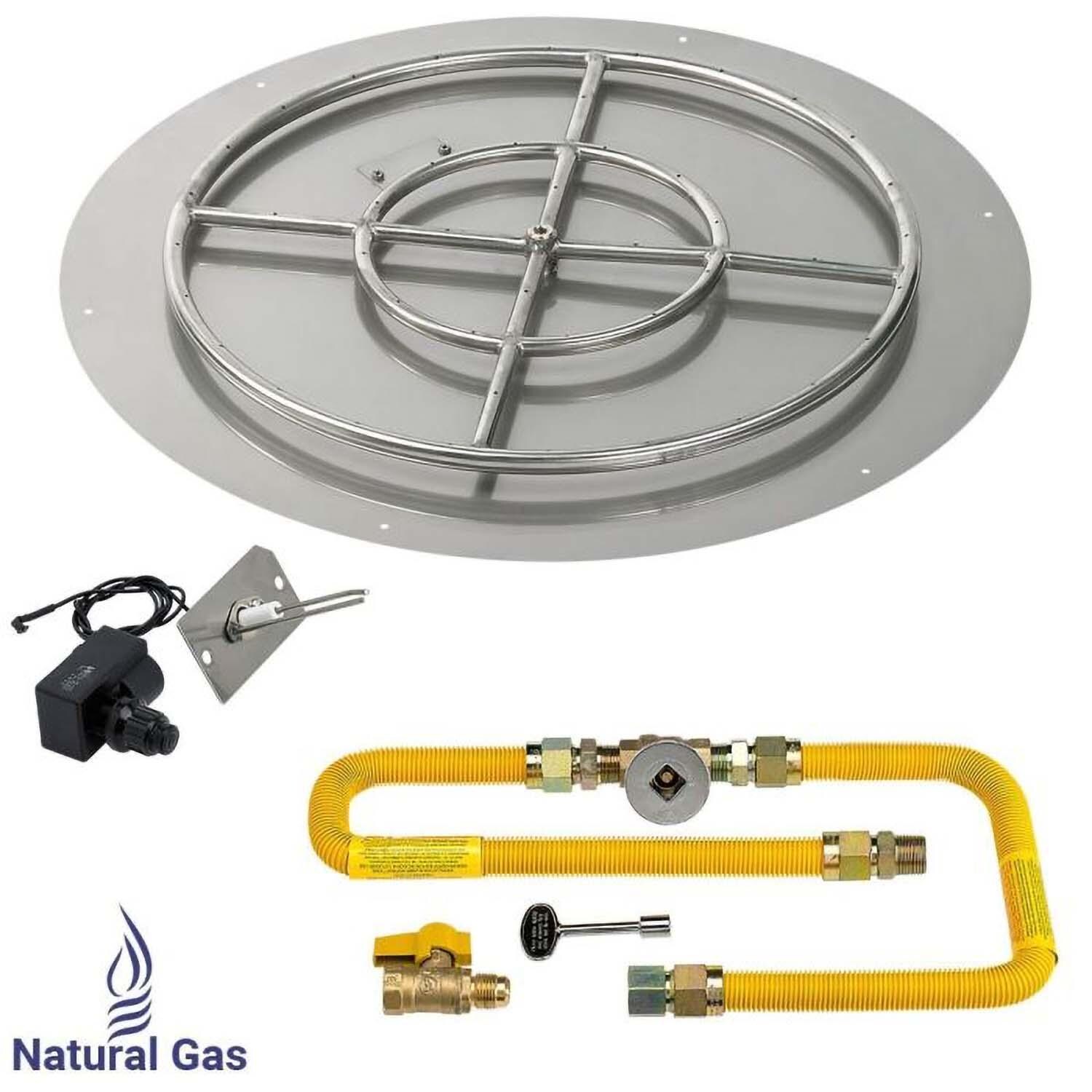 BBQGuys Signature 36 Inch Stainless Steel Round Flat Pan W/High Capacity Spark Ignition Kit - 24 Inch Ring - Natural Gas - White Background thumbnail