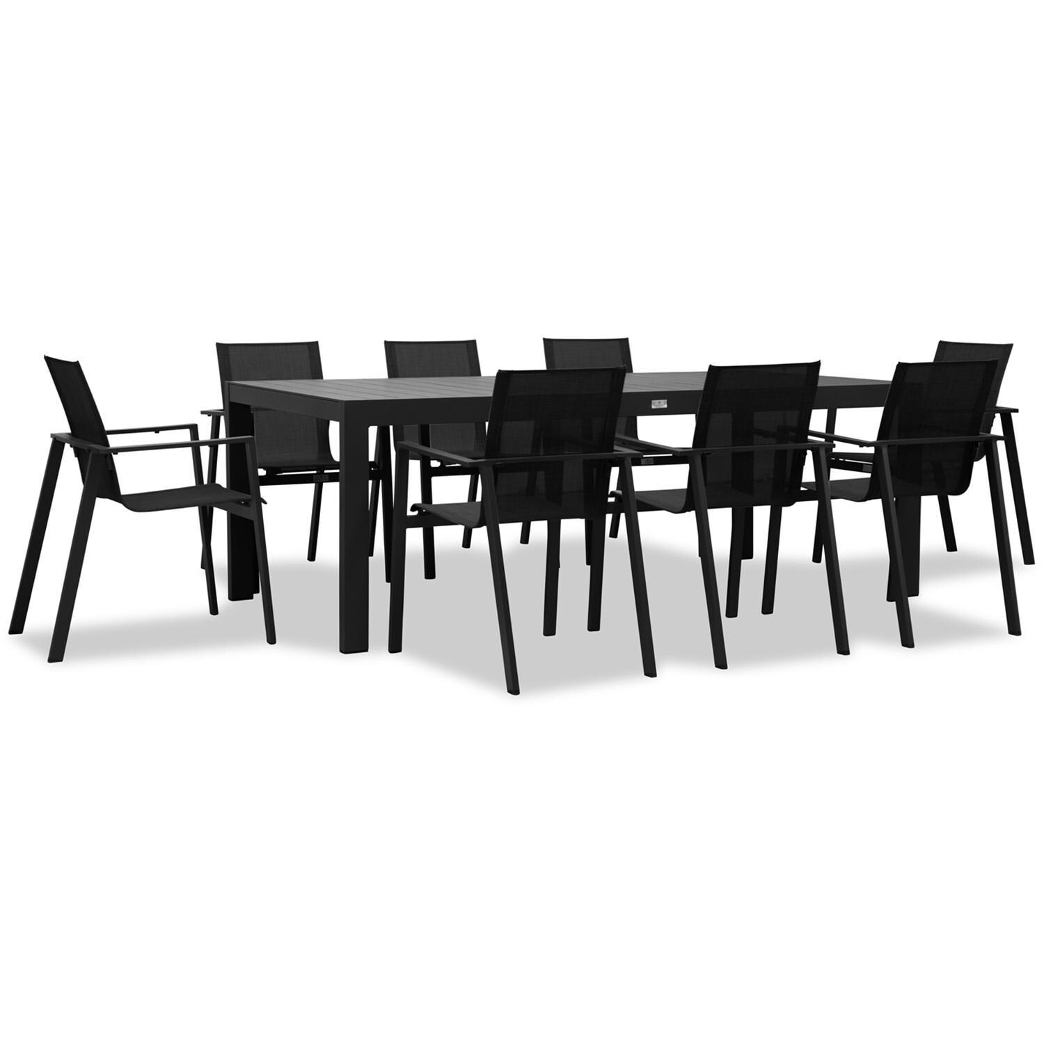 Spring Bay 8 Seat Rectangular Dining Set in Black - Angled View - White Background thumbnail