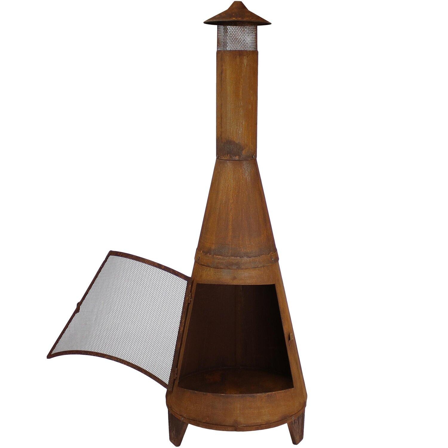 Ultimate Patio 70-Inch Rustic Steel Wood Burning Chiminea - Rust - Open Door - Detail thumbnail