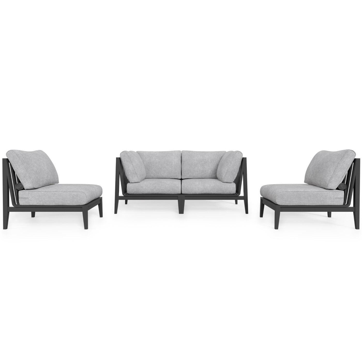 Outer Charcoal Aluminum Outdoor Loveseat with Armless Chairs - 4 Seat W/ OuterShell Cover - Pacific Fog Gray