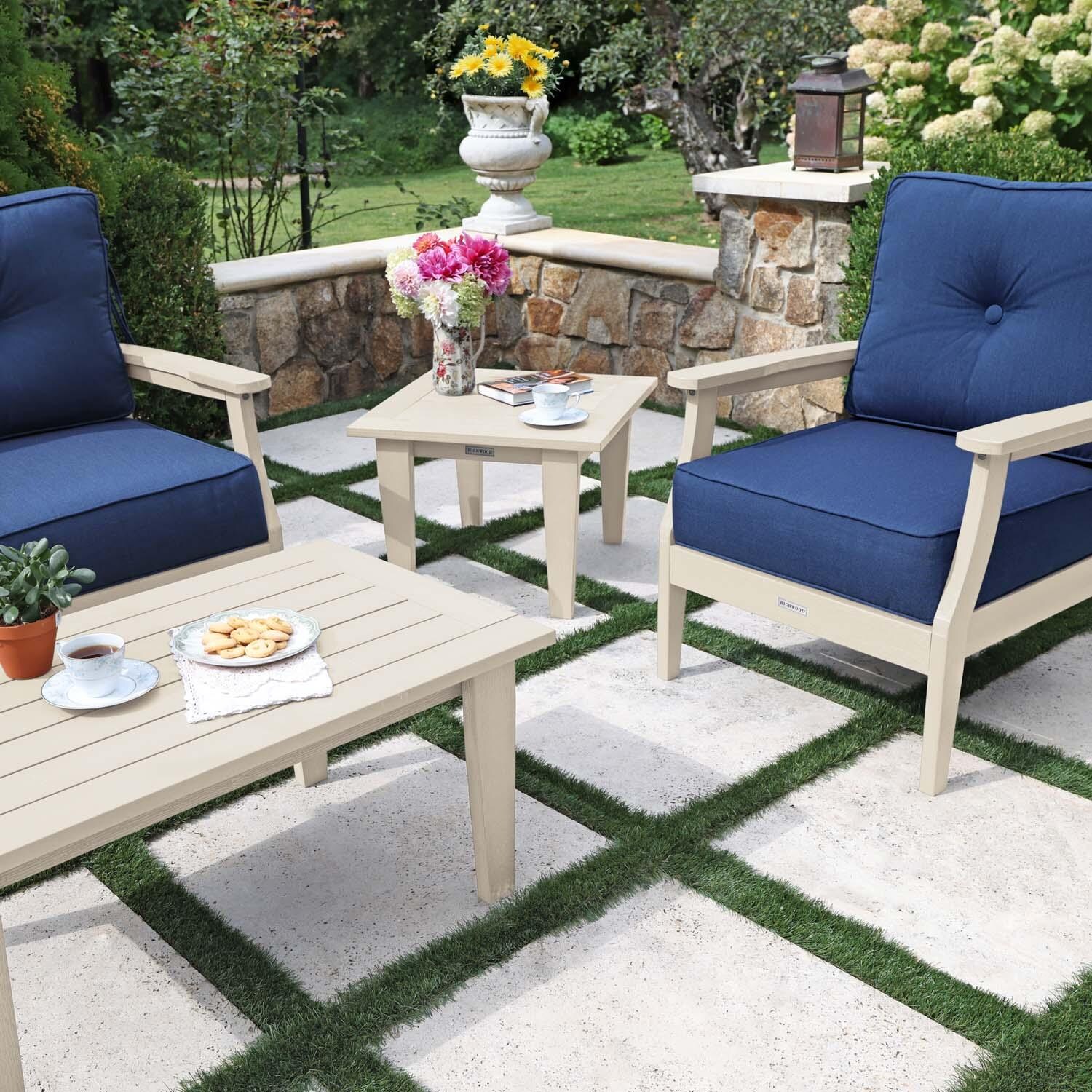 Blushing Bay 4 Pc Recycled Plastic Seating Set in Spectrum Indigo/Whitewash by Lakeview Outdoor Designs - Close Up End Table - Lifestyle thumbnail