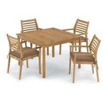 Classic 5 Piece Natural Shorea Patio Dining Set W/ 42 Inch Square Table & Sunbrella Dupione Walnut Cushions By Oxford Garden