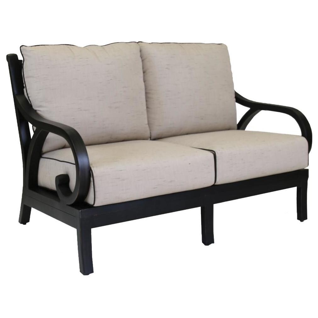 Monterey Cast Aluminum Patio Loveseat W/ Sunbrella Frequency Sand Cushions By Sunset West thumbnail