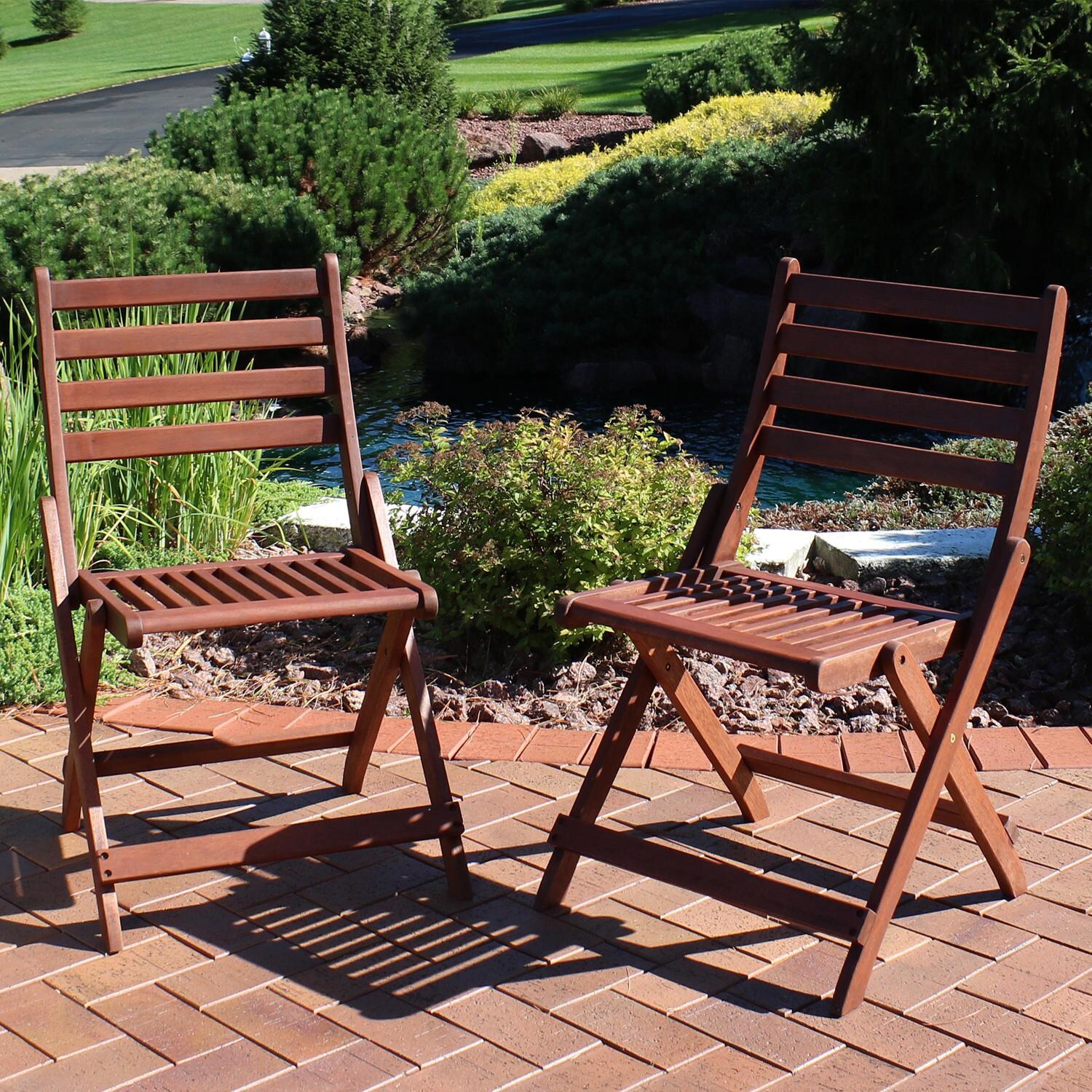 Sunnydaze Decor Meranti Wood Outdoor Folding Bistro Chair - Teak Oil Finish - Set of 2 - STR-428 image