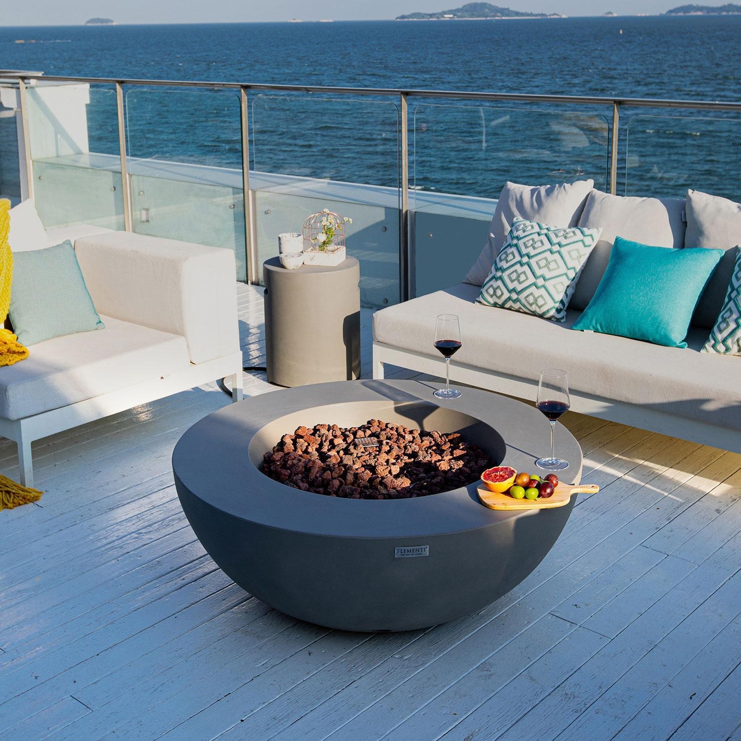 Lunar 42-in Round GFRC Natural Gas Fire Pit in Light Gray by Elementi