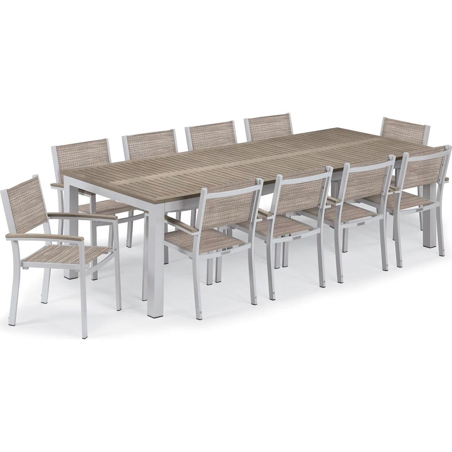 Travira 11 Pc Aluminum Dining Set in Bellows Sling/Vintage Tekwood/Flint By Oxford Garden - White Background thumbnail