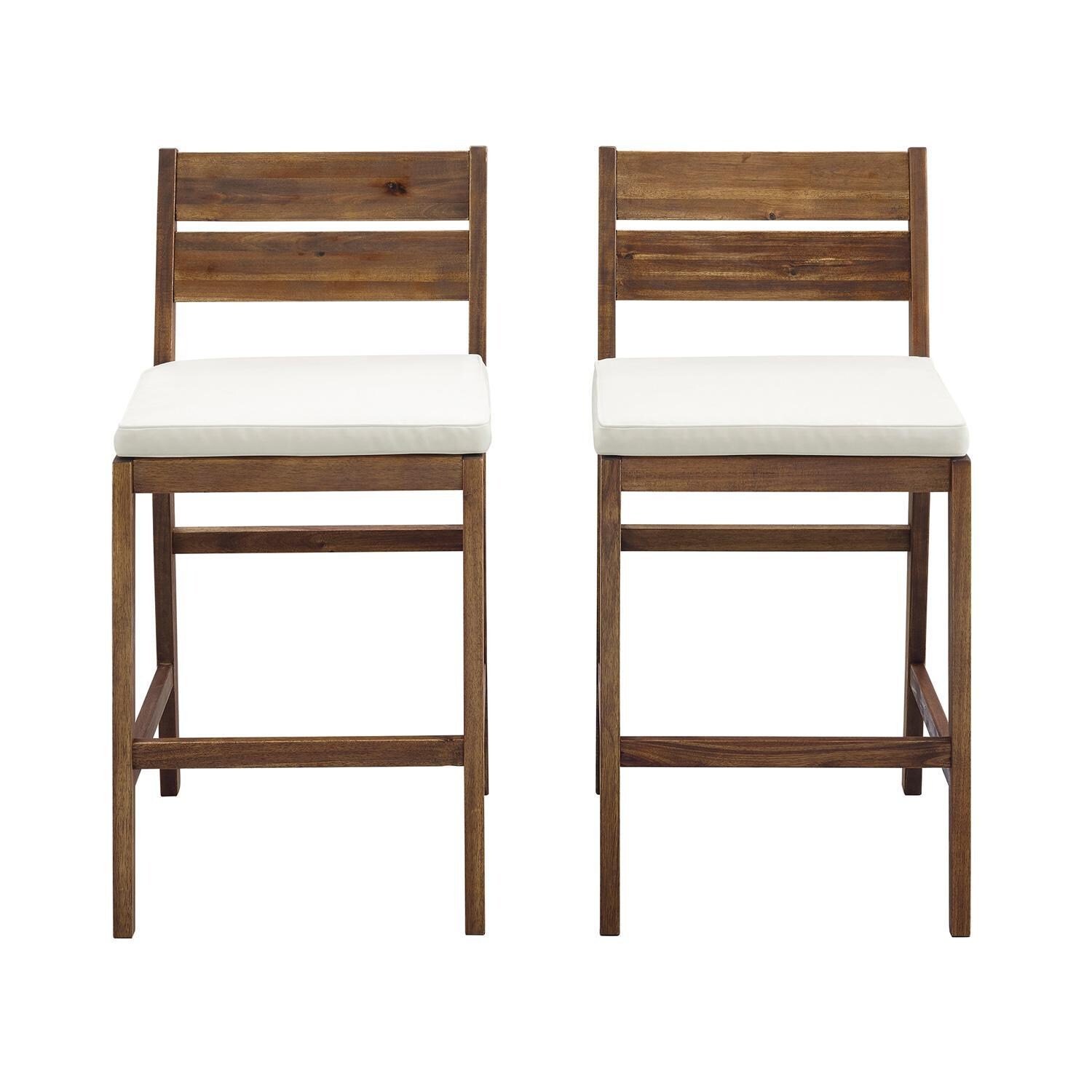 Ultimate Patio 2 Piece Acacia Patio Counter Height Bar Stool Set W/ Off-White Cushions - Dark Brown thumbnail