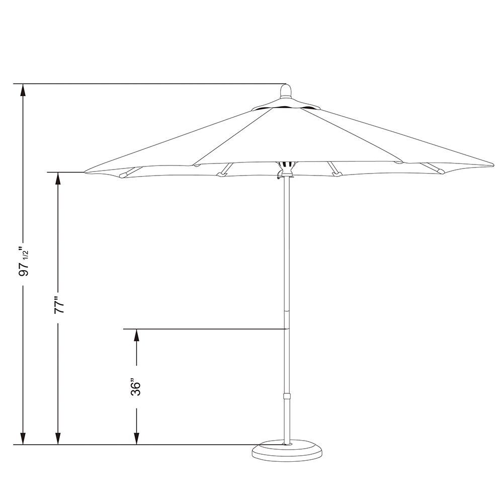 California Umbrella Grove Series 9 Ft Octagonal Hardwood Patio Umbrella W/ Push Lift - Line Drawing