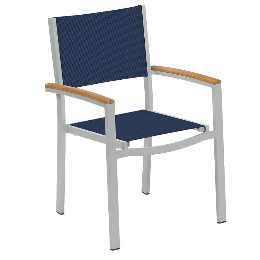 Travira Aluminum Patio Dining Arm Chair W/ Tekwood Natural Arm Caps - Ink Pen Sling thumbnail
