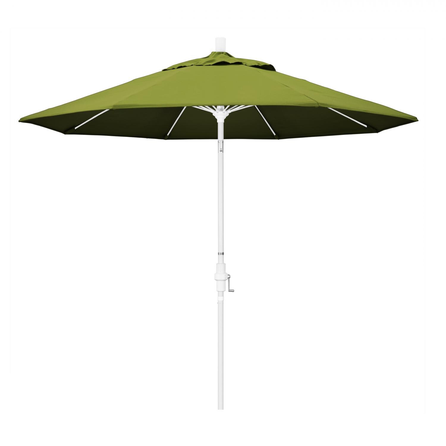 California Umbrella 9 Ft Octagonal Aluminum Collar Tilt Patio Umbrella W/ Crank Lift & Fiberglass Ribs - Matted White Frame / Olefin Kiwi Canopy thumbnail