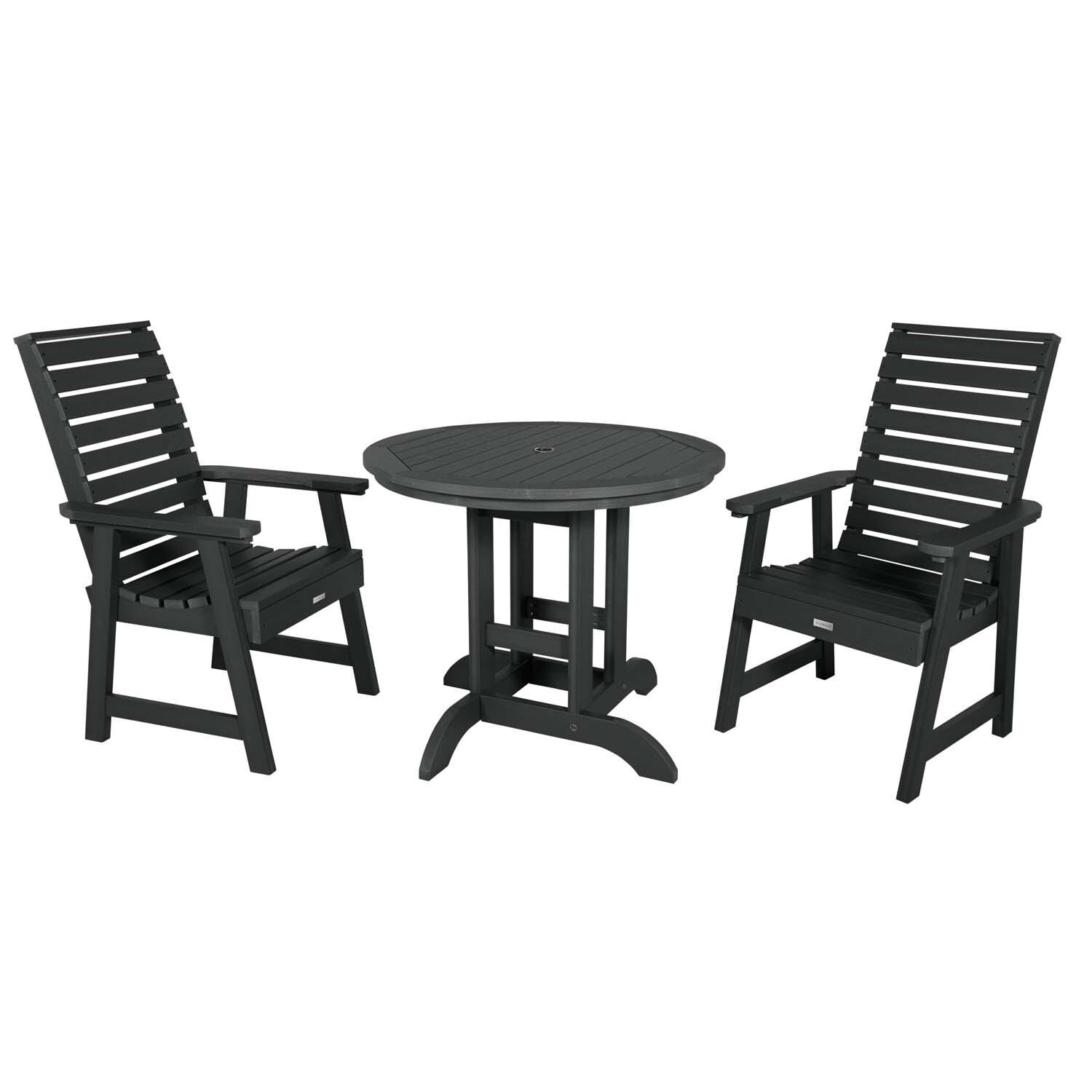 Elm Pointe 3 Pc Recycled Plastic Round Dining Set in Black By Lakeview Outdoor Designs - White Background thumbnail