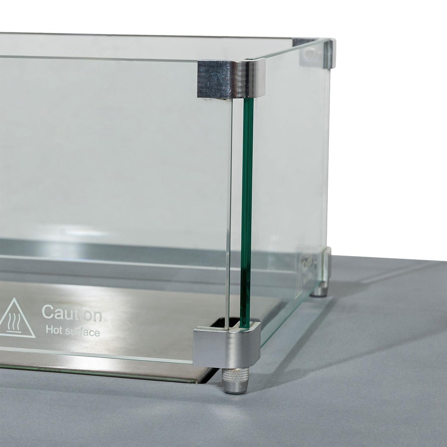 Glenwood 55-in Rectangular Concrete Propane Fire Pit in Natural Gray by Lakeview Outdoor Designs - Glass Wind Guard Bracket - White Background thumbnail