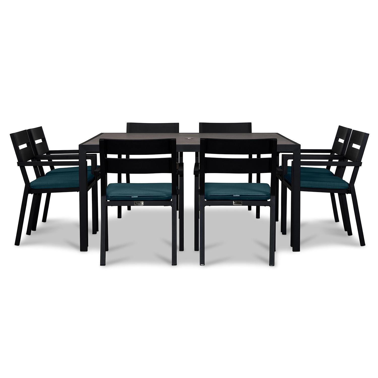 Calm Bay 9 Pc Square Dining Set in Black/Cast Lagoon by Lakeview - White Background 3 thumbnail