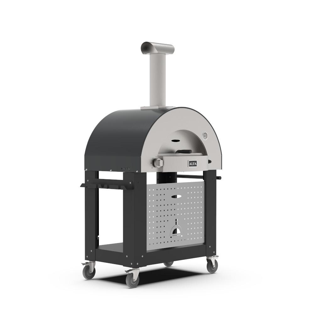 Alfa FXCL-2P-GGRA-U + BF-2P-NER Classico 2 Pizze Propane Pizza Oven W/ Natural Gas Conversion Kit and Oven Base - Ardesia Grey - Front Left thumbnail