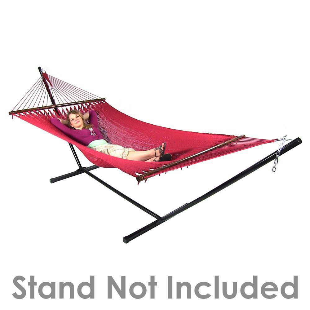 Ultimate Patio Soft-Spun Woven Rope Double Hammock - Red - In Use thumbnail