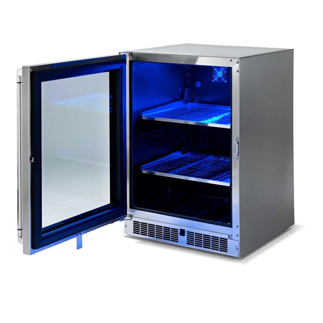 Lynx LN24REFG 24-in 5.3 Cu. Ft. Outdoor Beverage Cooler w/ Lock - Angled Door Open - White Background thumbnail